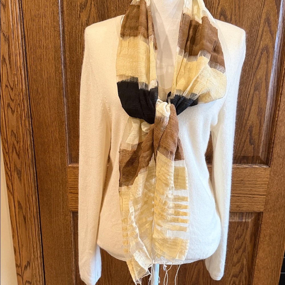 Multicolor Stripe Neutral Lightweight Textured Scarf